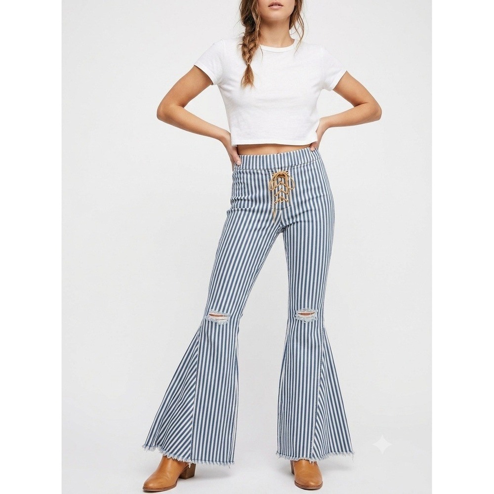 Lucky & Blessed Pants Womens 6 Flare High‎ Waisted Striped Western Rodeo Boho